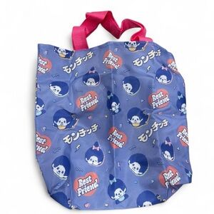 Monchhichi Blue Tote Bag with Pink Handles